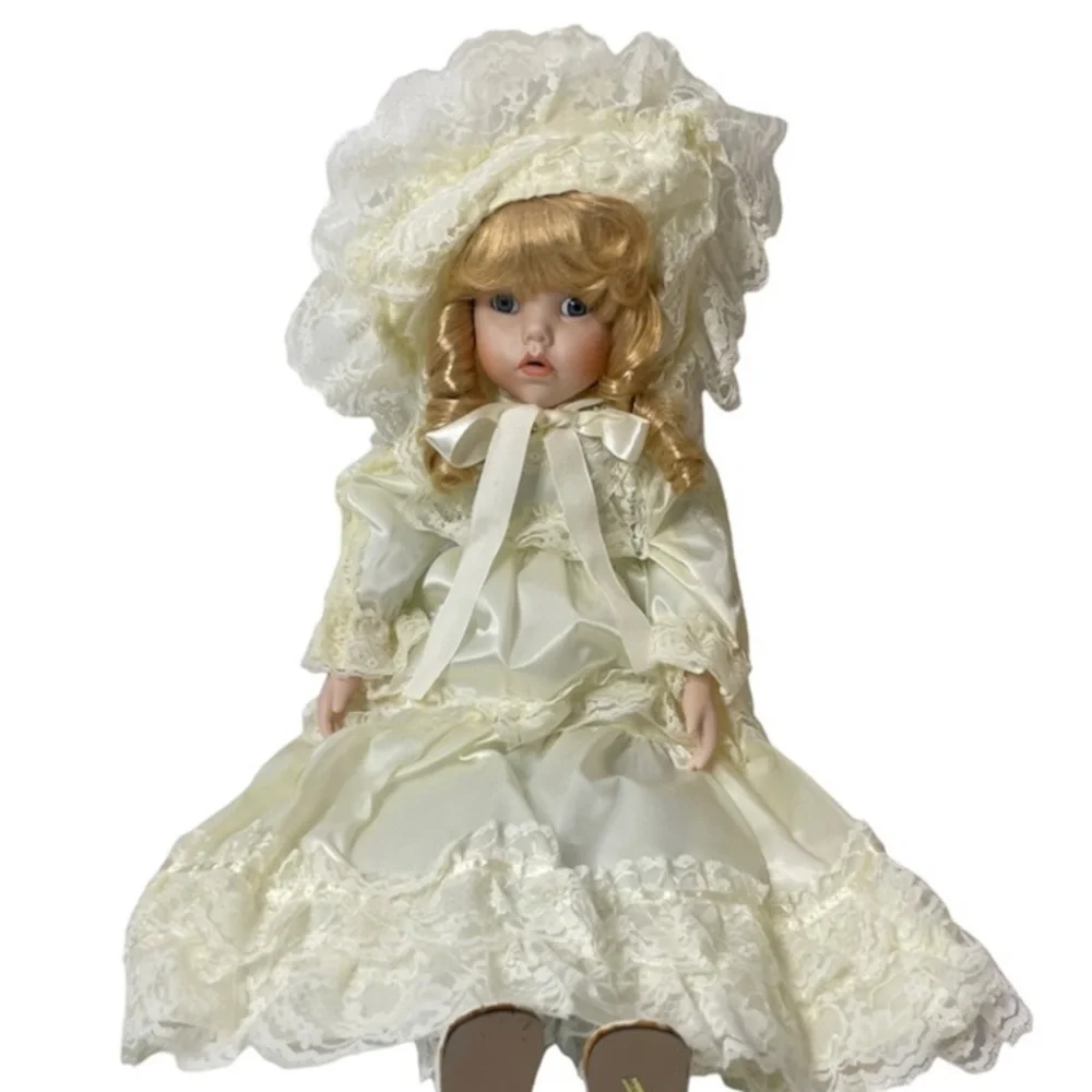 Victorian Porcelain Doll Flora Satin Silk Floral Lace Delicate Cottage Core